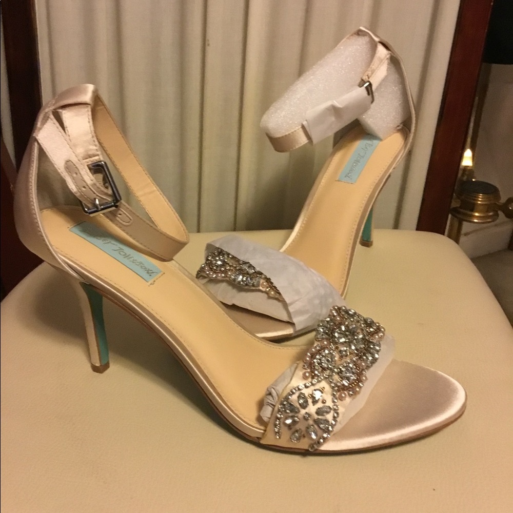 Brand New Betsey Johnson Champagne Bling, Bling Stiletto Sandals Size 11M